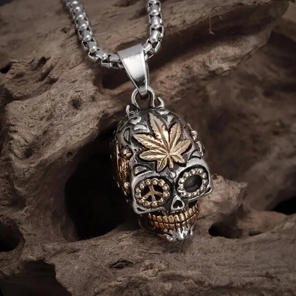 Day of the Dead Sugar Skull 420 Herb Necklace / Pendant #1453 - Picture 8 of 10